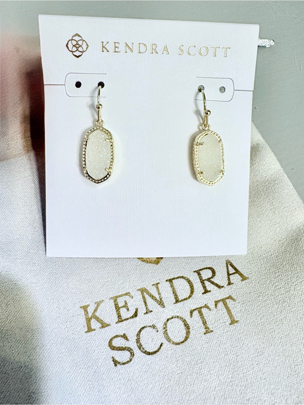 Kendra Scott Gold Frame White Drusy Drop Earrings- BRAND NEW!